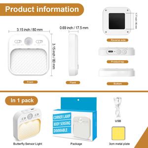 Luz de Sensor de Movimiento para Colgar en la Pared Interior, Cuadrada, Compacta y Sencilla, con Carga USB - Product Image 2