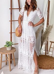 Women Clothing Sexy Deep V Neck Long <strong>Dresses</strong> Beach Maxi Lace Perspective <strong>See</strong> <strong>Through</strong> <strong>Dress</strong> - Product Image 2
