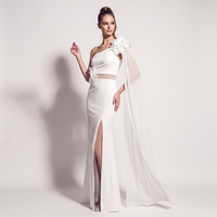 35692 #   Robe de soirée/bal asymétrique en satin et mousseline avec fleurs 3D 2026