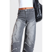 Jeans asymétriques effilochés en denim droit vintage décontractés Pantalons délavés taille basse pour femmes