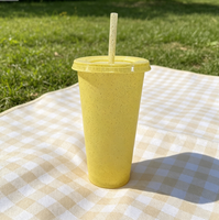 Gobelet en plastique doré pailleté de 24 oz avec couvercle et paille, réutilisable pour café glacé