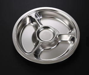 Assiette Ronde en Acier Inoxydable 201 pour la Restauration Rapide, <span class=keywords><strong>Plateau</strong></span> Divisé avec Technique de Gravure, Compatible <span class=keywords><strong>Micro</strong></span>-ondes, Vente en Gros - Product Image 1