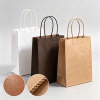 Sacs en papier kraft blanc et brun personnalisés avec ruban, accessoires, sacs de courses recyclés, sacs à emporter pour restaurants et fast-foods, logo pour la promotion