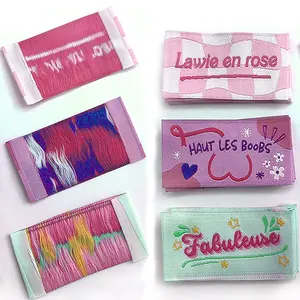 Étiquette de cou LOGO personnalisée en usine étiquettes tissées colorées pour vêtements étiquettes en coton étiquette de taille de lavage de tissu à coudre