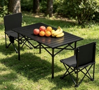 Ensemble table et chaises pliantes portables rectangulaires pour l'extérieur, style décontracté, pour camping, table à roulettes, maison, cour, barbecue