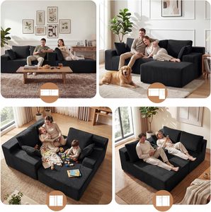 Canapé modulable sans structure en mousse haute densité, grand format, avec chaise longue droite en L, ensemble canapé-lit, assise profonde, pour salon - Product Image 4