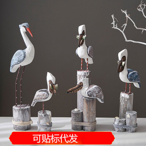 Juego de esculturas de pájaros de madera, 2 uds., estilo mediterráneo, decoración del hogar, adorno para sala de estar, decoración artesanal tallada en madera - Product Image 4