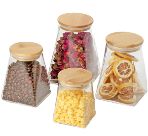 YOLOWE HOME Modern 50oz Glass Storage <b>Bin</b> Square Wooden Bamboo <b>Lid</b> Eco-Friendly Kitchen Pantry Party Custom Logo 50oz Glass - Product Image 4