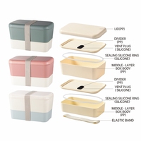 Boîte à lunch en plastique à double couche de grande capacité de 1500 ml avec couverts, pour le bureau, l'école, le petit-déjeuner, le pique-nique, portable