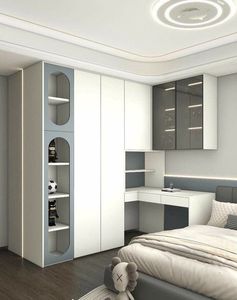 <span class=keywords><strong>Armadio</strong></span> Moderno Personalizzato per Camera da Letto di Ragazze con Scrivania Integrata, Guardaroba Modulare in Legno Rosa per Arredamento <span class=keywords><strong>Cameretta</strong></span> - Product Image 6
