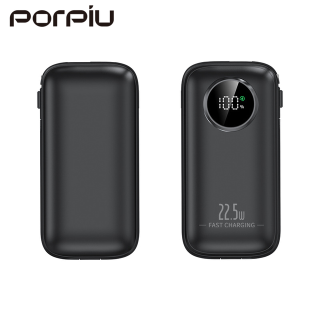 PORPIU New Arrival 10000mAh Portable Power Bank Pocket Size With Fast Charging 22.5W LED Digital Display High Capacity