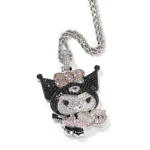 Cute The Girl Pendant Necklace Iced Out Zircon Kuromi Necklaces Jewelry For Best Friend