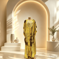 Gaun Maxi Wanita Motif Afrika Warna Perak Lengan Kelelawar Longgar Model Abaya Jubah Musim Panas Bahan Sifon Muslim Kasual Jubah Wanita