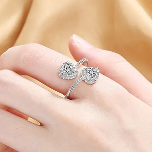 Anello regolabile in stile Ins con zirconi e doppio cuore, elegante ornamento decorativo per le occasioni di fidanzamento - Product Image 5
