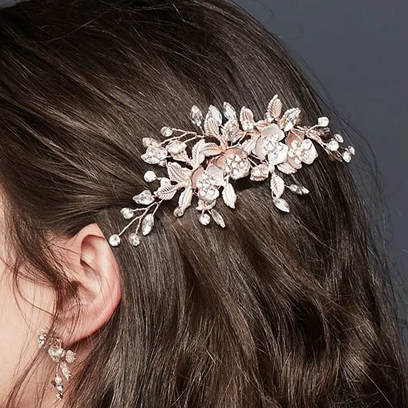 NUORO-peine para el pelo de boda para mujer y niña, accesorios para el cabello de hoja, de cristal, flor, para novia