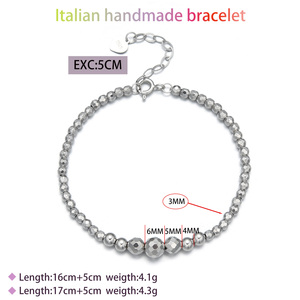 Italian Handcrafted 925 Sterling <strong>Silver</strong> Bead Ball Chain Bracelet Exquisite 3/4/5/6mm Diamonds Gold Plated <strong>Bangles</strong> for Women <strong>Men</strong> - Product Image 6