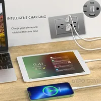 Enchufe de Pared Americano Estándar de Plástico Gris con USB Tipo-C y USB-A, Interruptor de 2 Vías, 3 Tomas, 16A, 110-240V, IP20, para Hogar, Estados Unidos y México