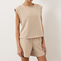 Ensemble deux pièces lavé pour femme : débardeur et short sans manches en coton biologique, tenue d'intérieur ample