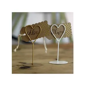 Stylish Gold Metal Heart Shape Table Number Card Holders Photo Holder Stand Place Card Paper Menu Clips Holders