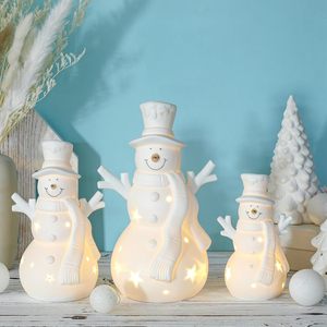 Winter Holiday Nordic Handcrafted LED Ceramic Snowman Figurines-<b>Christmas</b> Decorations Matte Finish 11cm for Indoor/Outdoor Use - Product Image 1