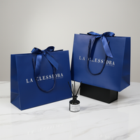 Tas Kertas Kemasan Parfum Grosir Mewah Biru Dongker Logo Perak Tas Kertas Hadiah Custom