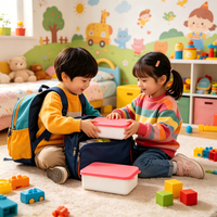 Boîte à lunch pour enfants avec logo personnalisé, motif coloré, en PP de qualité alimentaire, sans BPA, isolée, étanche, 2 compartiments, couvercle en silicone, style coréen