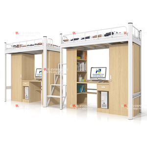 Letto <span class=keywords><strong>a</strong></span> Castello Doppio Moderno e Confortevole con Scrivania e Armadio, Grande Letto <span class=keywords><strong>a</strong></span> <span class=keywords><strong>Soppalco</strong></span> per Dormitorio o Scuola, Mobili in Metallo per Camera da Letto - Product Image 1