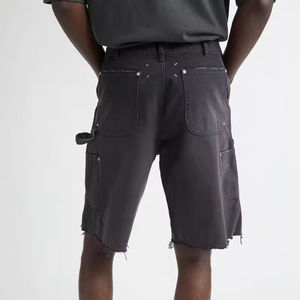 Pantaloncini da carpentiere personalizzabili con borchie con <span class=keywords><strong>bottone</strong></span> con orlo grezzo con bordo in difficoltà <span class=keywords><strong>pantaloni</strong></span> in Denim lavorato a maglia a <span class=keywords><strong>doppio</strong></span> ginocchio - Product Image 2