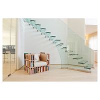 Bande de roulement en granit personnalisé concis garde-corps en verre escalier en porte-à-faux conception d'escaliers flottants modernes