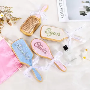 LOGO personalizzato durevole pettine per capelli in acetato modello rosa con manico in bambù per massaggio al cuoio capelluto spazzola per capelli - Product Image 6