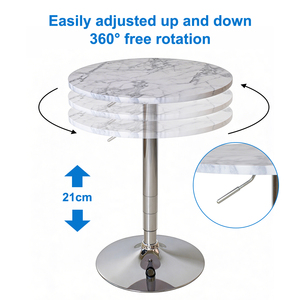 Modern Counter Height <strong>Bar</strong> <strong>Table</strong> Height Adjustable Swivel Round <strong>Bar</strong> <strong>Table</strong> with White Marble Top for <strong>Small</strong> Spaces - Product Image 4