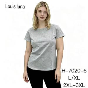 T-shirt da donna HDJ estiva girocollo a maniche corte, taglie forti, traspirante, casual, in cotone, colore grigio H7020-6 - Product Image 1