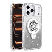 Funda Magnética Transparente de Lujo Antiamarilleo con Purpurina para iPhone 17 16 15 Pro Max, Carcasa Rígida de PC con Soporte Giratorio y Cubierta Trasera Móvil