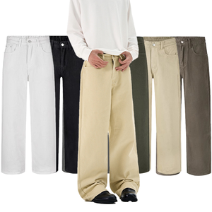Jeans de Mezclilla Casuales para Hombre, Color Beige Sólido, Versátiles, de Alta Calidad, Estilo Vintage Lavado, Corte Holgado y Recto, Tallas 28-42 - Product Image 1