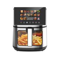 Freidora de Aire Digital Cuadrada de Acero Inoxidable de 8L, Sin Aceite, 2200W, Calentamiento Superior e Inferior, Pantalla Táctil Grande a Color, Parrilla, 16 Menús Preestablecidos