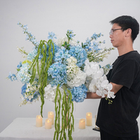 Grande composition florale artificielle d'hortensias de 60 cm, bleu et vert, boule de fleurs artificielles pour la décoration de table de mariage, d'église, d'événements et d'autel
