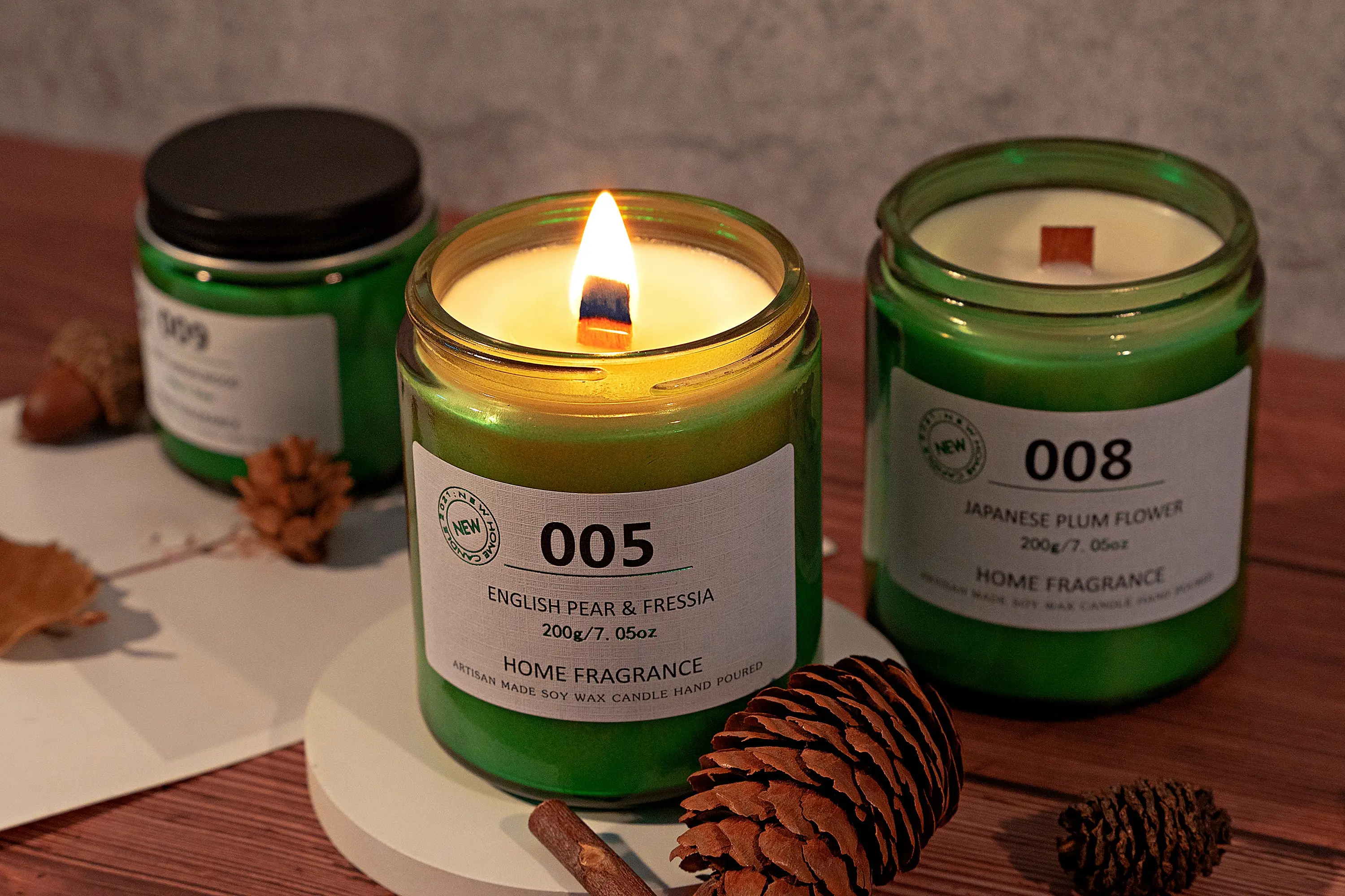 Wholesale Smokeless Green Glass Gift Scented Candles Household Products Smokeless Soy Wax Scented Candles