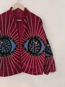 Chaqueta de Terciopelo Suzani con Bordado a Mano, Estilo Boho, Patrón Tribal de Ojo Turco, Prenda Exterior de Terciopelo - Product Image 3