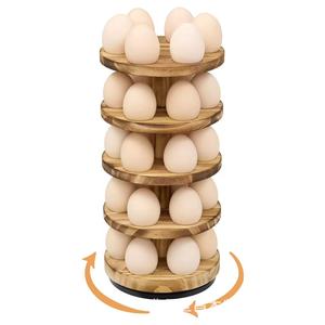 Wooden Egg Storage Rack 6.25x12.75 Inch 360 Degree Rotating Countertop Organizer Stackable <b>Kitchen</b> Egg Holder - Product Image 2