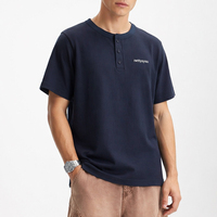 T-shirt Henley en coton épais 250 GSM à manches courtes, col côtelé, patte de boutonnage, personnalisable avec impression et broderie pour homme