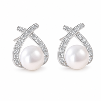 Anting-anting Mutiara dan Zirkon Perak Sterling 925 Bentuk Wishbone X Perhiasan Fashion Wanita Sehari-hari