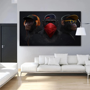 Animal Oil Painting <strong>Funny</strong> <strong>Headphone</strong> Gorilla Art Picture Prints Canvas Art Wall Paintings for Decoration - Product Image 3