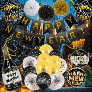 Ensemble de ballons Happy New Year <span class=keywords><strong>2023</strong></span>, fournitures de fond de fête or noir, bouteille de champagne, ballon en aluminium, décoration - Product Image 4