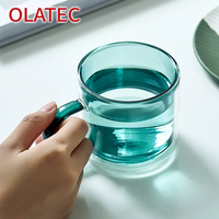Mug en verre à double paroi OLATEC 250ML avec poignée, tasse à thé, café, eau colorée en stock