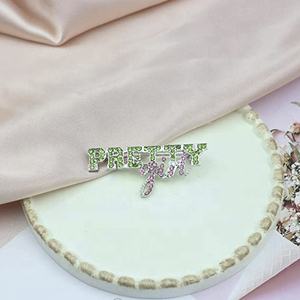 Broches personalizados <span class=keywords><strong>con</strong></span> diseño de aleación de Metal, broches de chica bonita <span class=keywords><strong>con</strong></span> <span class=keywords><strong>palabras</strong></span> en inglés, cristales, rosas, verdes, letras griegas, envío rápido - Product Image 3