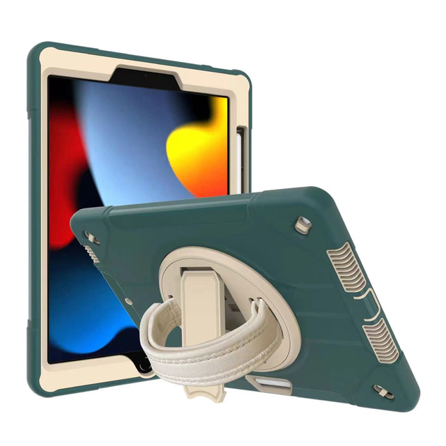 360 Rotating Stand TPU Cover for iPad 12.9 Inch Case Heavy Duty Full Body Protective Case Hand Strap Tablet Case for iPad 10.2