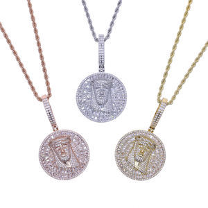 Collar con Colgante Redondo de Jesús con Circonitas Cúbicas para Hombre, Estilo Hip Hop, Joyería de Moda Brillante - Product Image 6