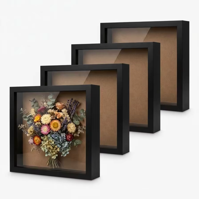 OEM Personalized Solid Black MDF Shadow Box Display Frame for Desktop Souvenir Collection Professional Art Case