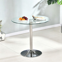 Table à manger ronde moderne en verre trempé, table à piétement unique en métal chromé pour la maison, la cuisine, le café, les négociations