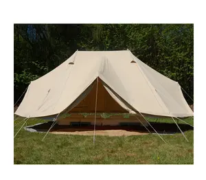 Outdoor Large Waterproof Cotton Canvas Campsite Hotel Tent With Sun Shelter, Glamping Emperor Bell Tent for 10~12 Person